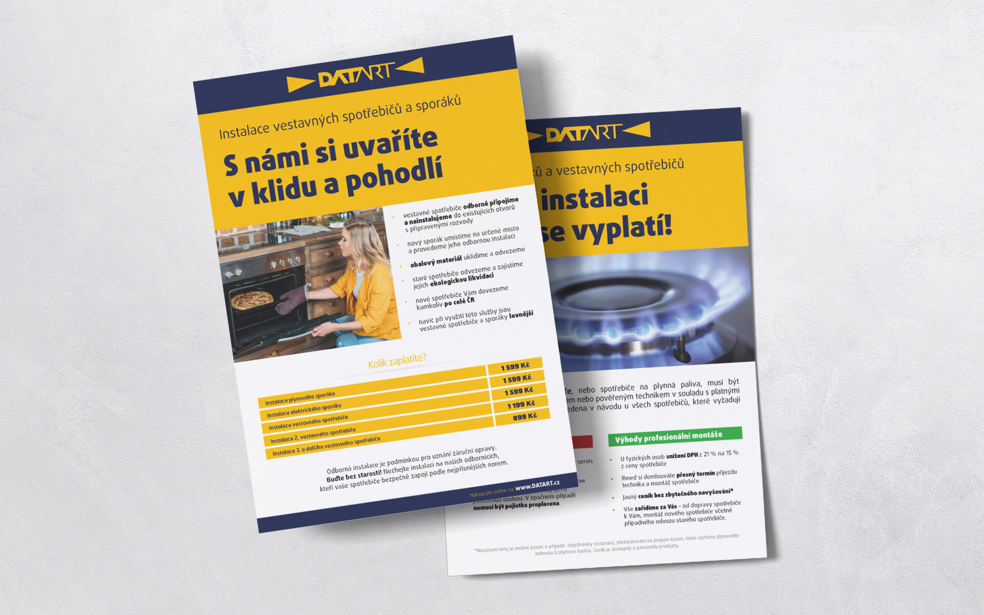 Návrh tiskovin s ceníkem služeb pro značku DATART – přehledná úprava dokumentu v souladu s vizuálním stylem značky.