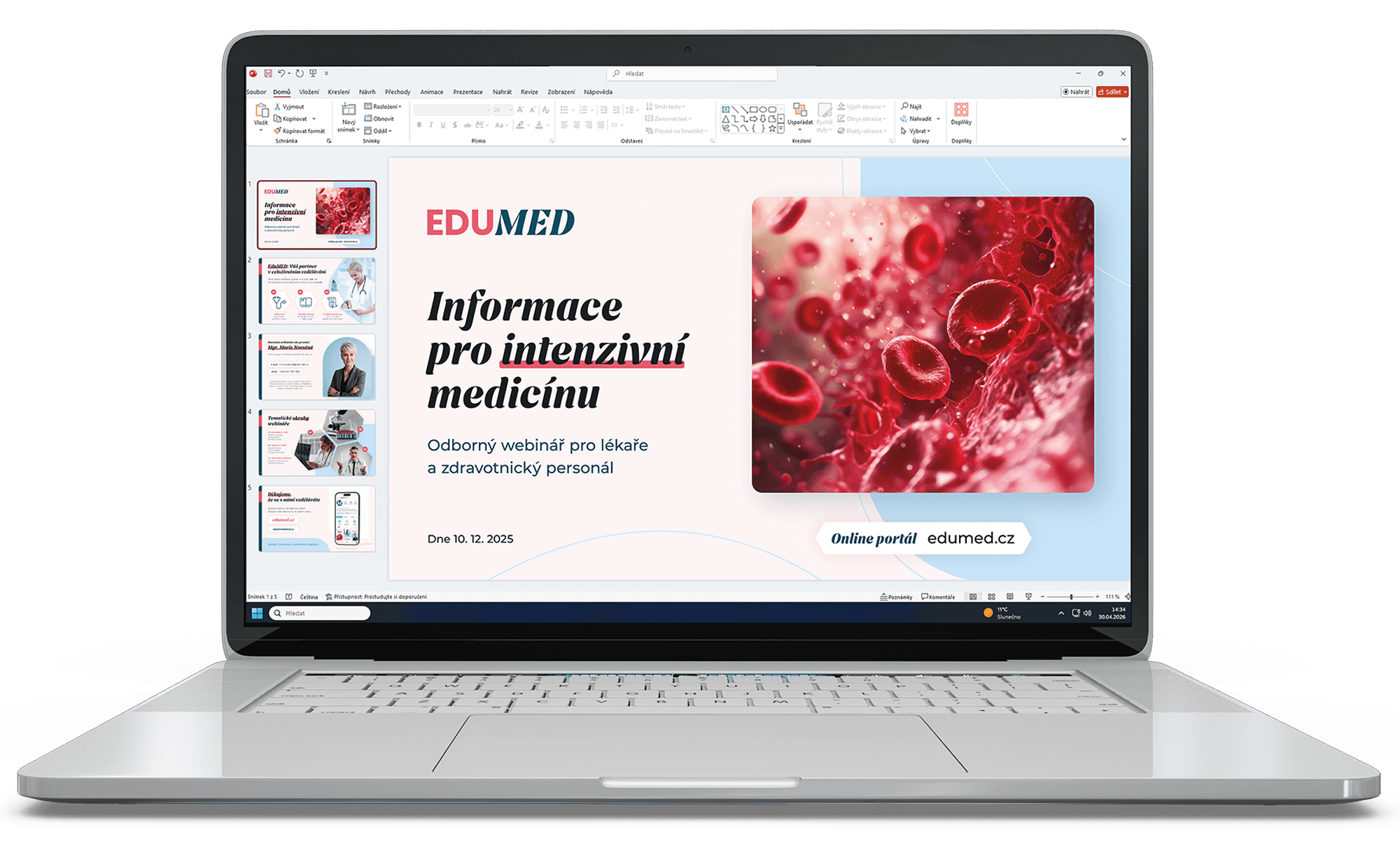 edumed-uvodni-slide-prezentace Grafický návrh úvodního slidu prezentace pro agenturu EduMED – ukázka práce s firemní typografií a vizuální hierarchií.