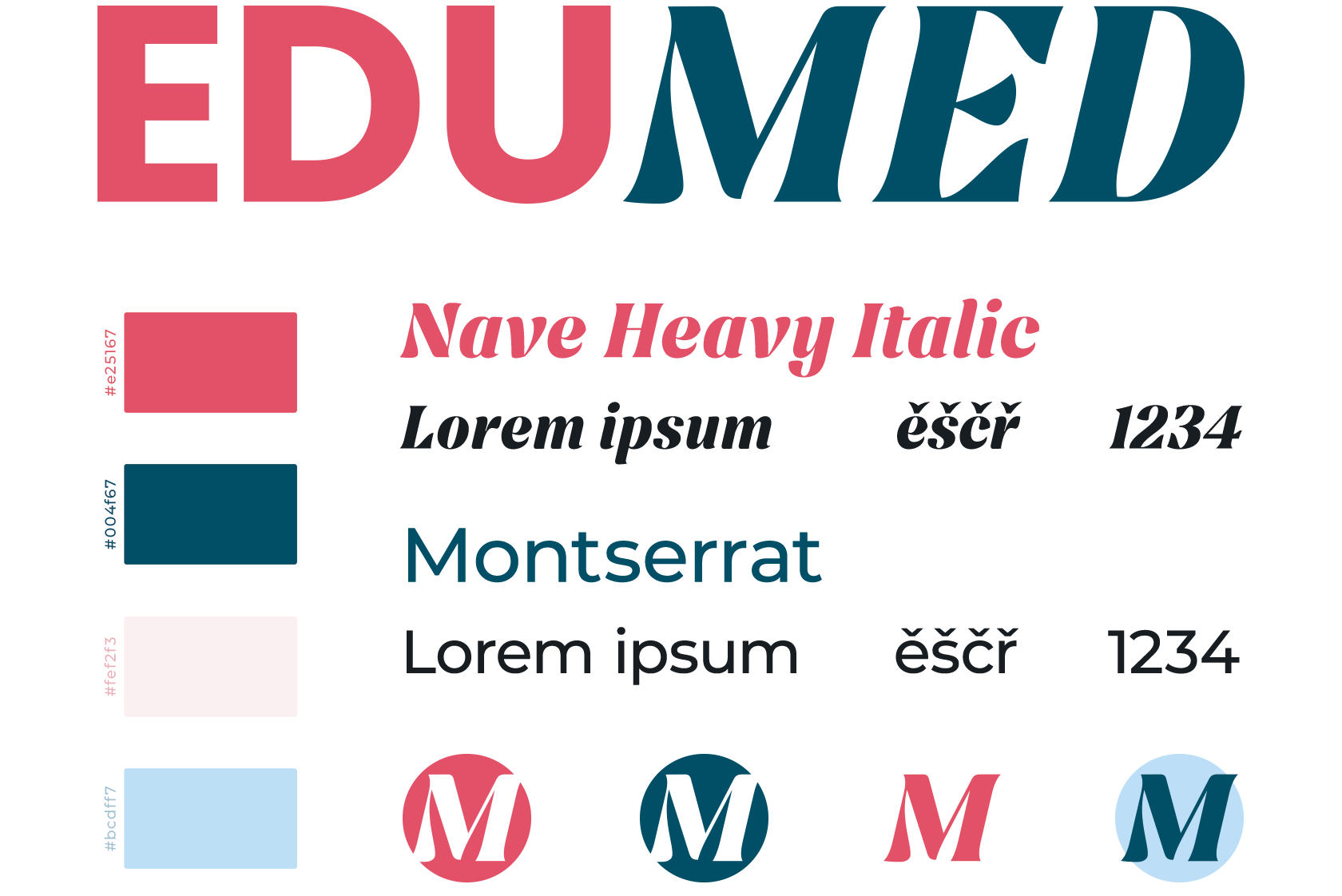 edumed-zakladni-vizualni-identita Základní prvky vizuální identity EduMED – logo v křivkách, barevná paleta a typografie pro fiktivní vzdělávací agenturu.
