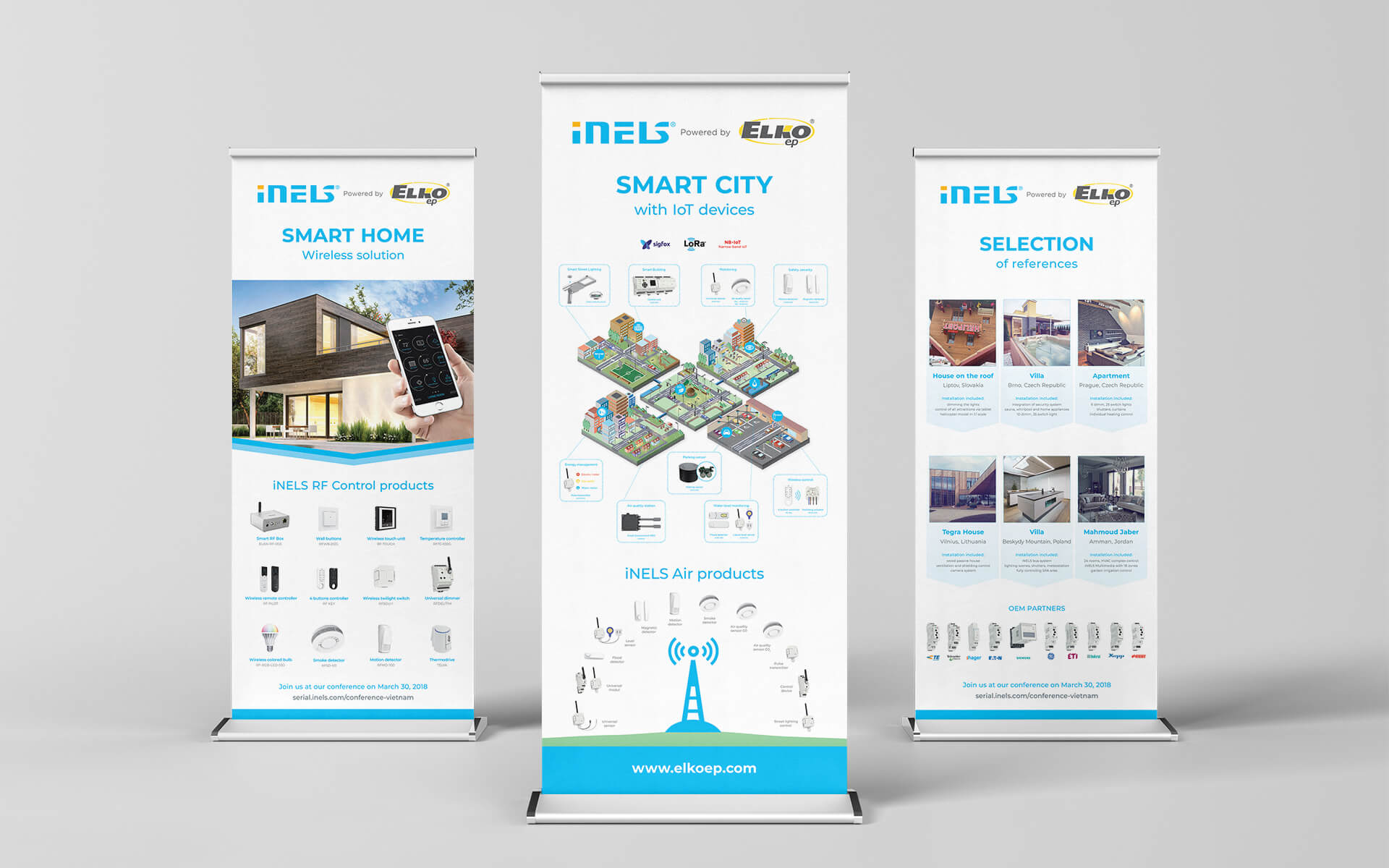 elko-ep-inels-reklamni-rollupy Velkoformátová grafika na roll-upy pro systém inteligentní elektroinstalace iNELS – prezentace značky na veletrzích a akcích.