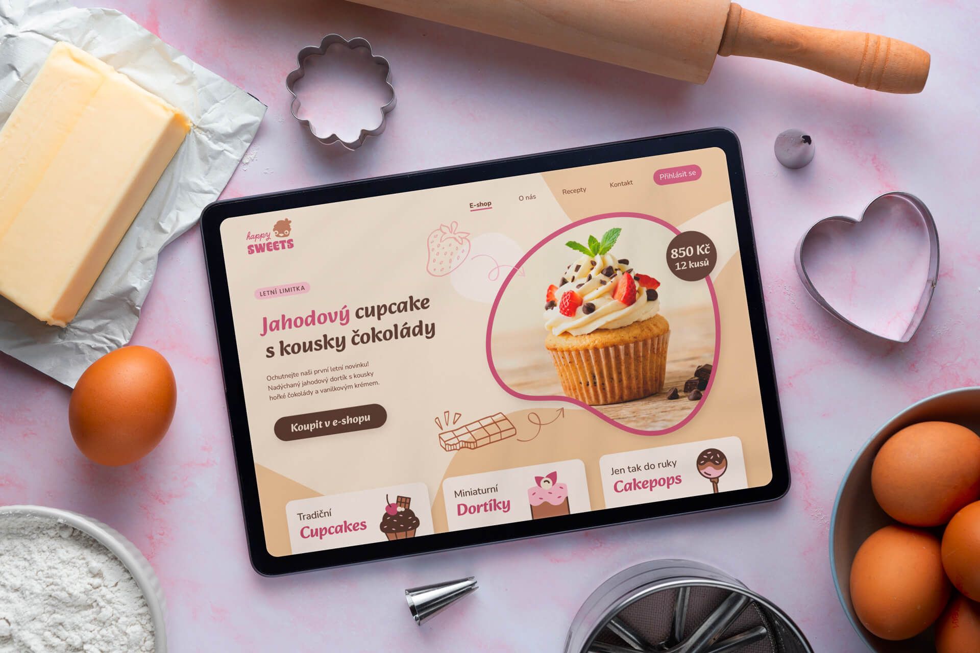 Redesign e-shopu cukrárny Happy Sweets – moderní a hravý vzhled webu zaměřený na přátelskou atmosféru značky.