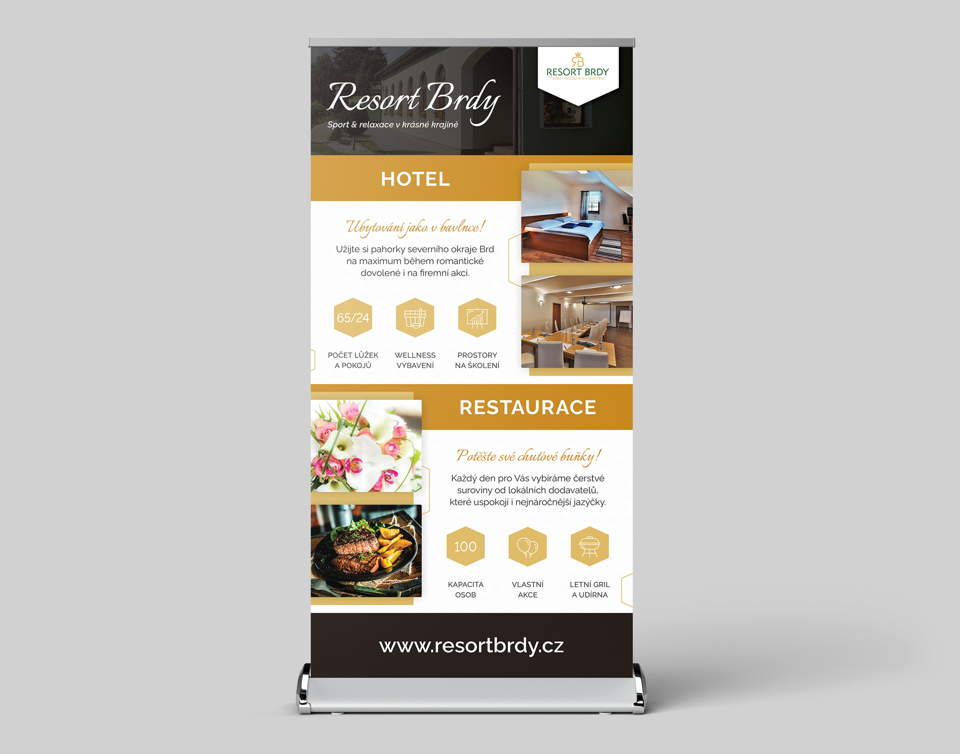 kangaroo-group-brdy-rollup-design Návrh velkoformátového roll-upu pro klienta Resort Brdy – grafické zpracování venkovní reklamy se zaměřením na přehlednost a vizuální dopad.